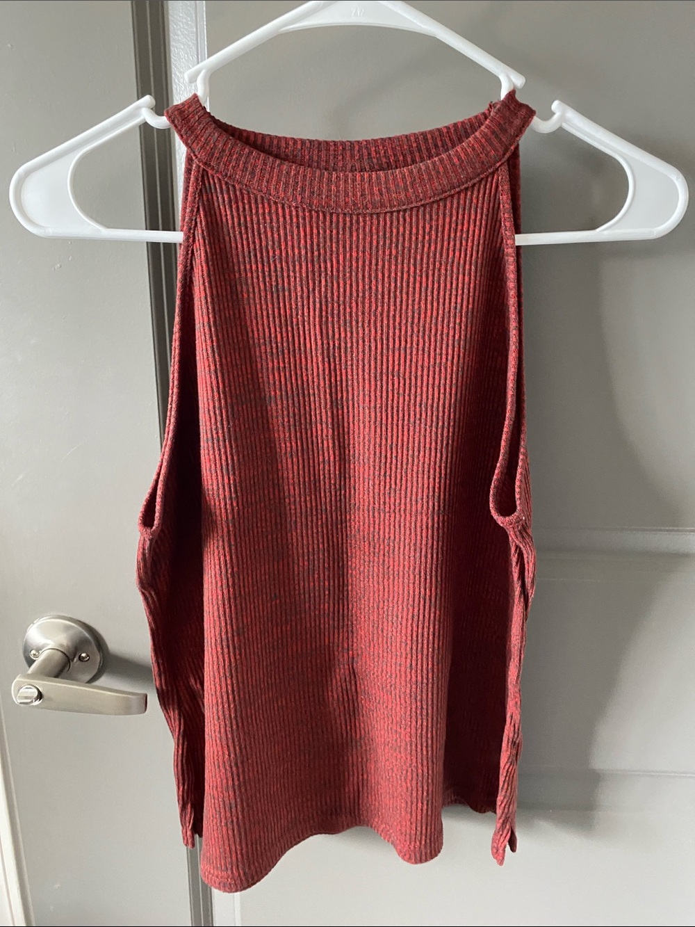 Angie Ribbed High-Neck Tank Top - Rust Red